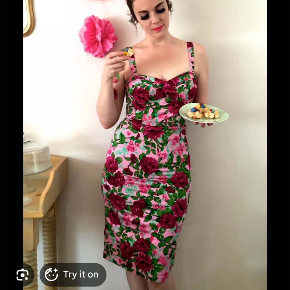 Pinup Couture Rose Print Midi Dress
